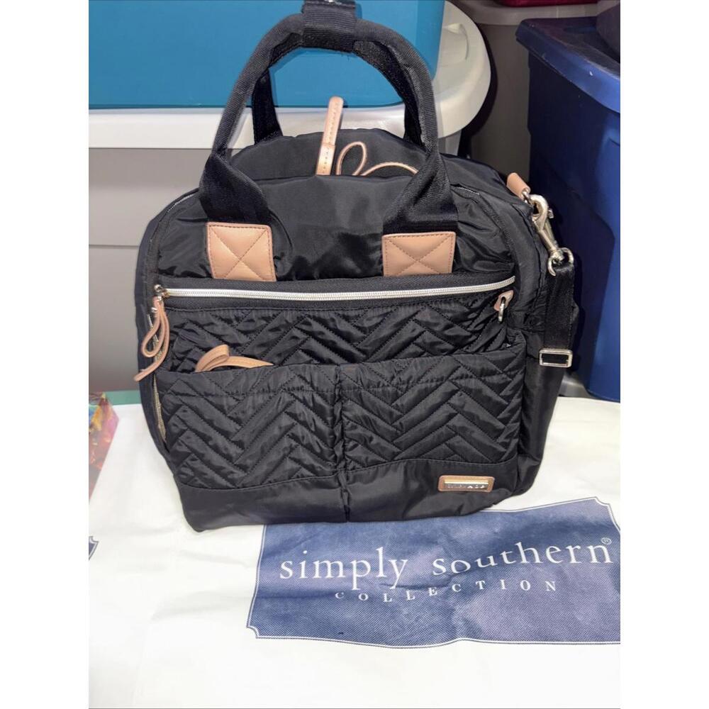 Skip Hop Black Backpack Diaper Bag Quilted‎ Faux Leather Trim Lots of storage